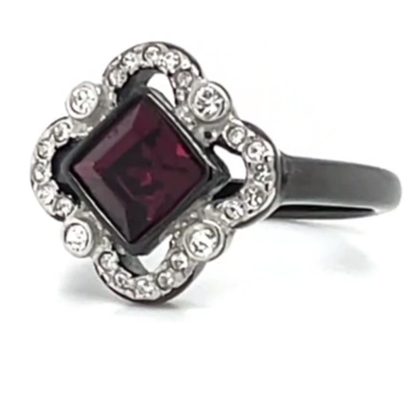 Princess Cut Amethyst Cz Black Stainless Steel Clover Fashion Size 8 Womens Ring - Picture 12 of 12